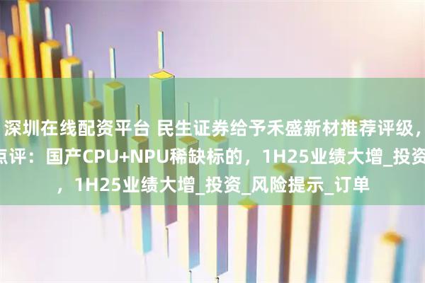 深圳在线配资平台 民生证券给予禾盛新材推荐评级，1H25业绩预告点评：国产CPU+NPU稀缺标的，1H25业绩大增_投资_风险提示_订单